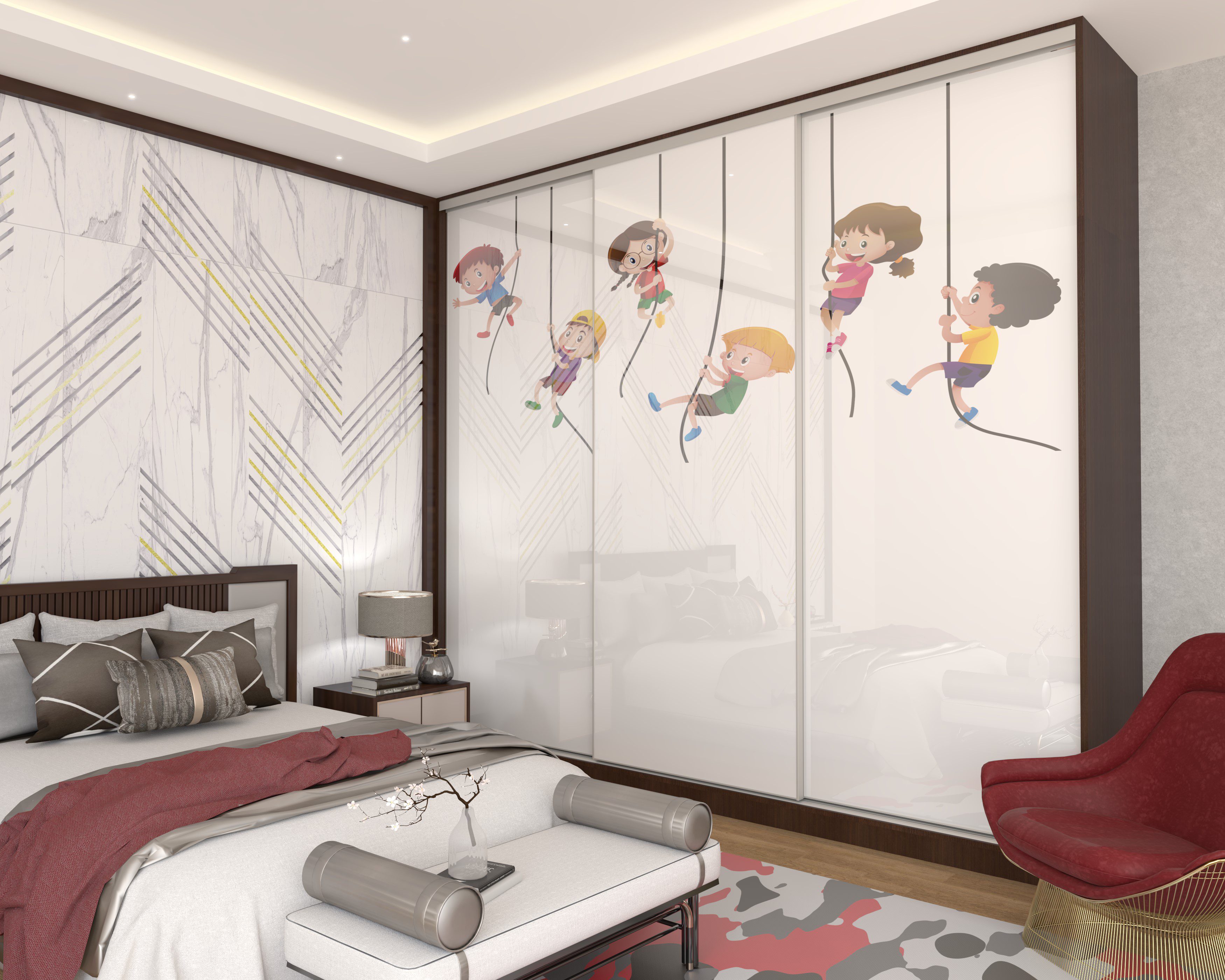 Stylish 3-Door Printed Sliding Wardrobe by SLIDO