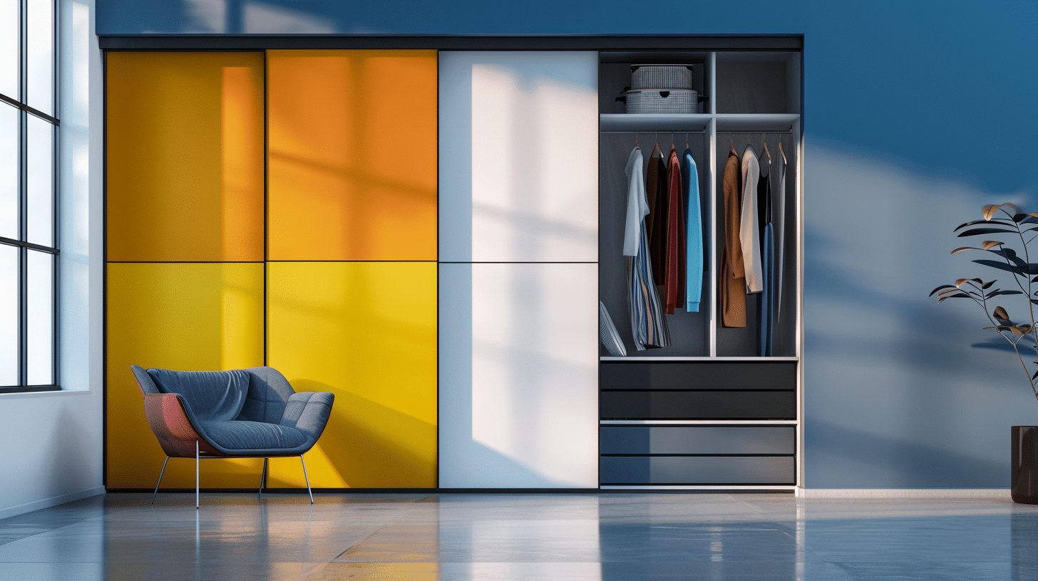 Vibrant Design Collection: 3-Door Wardrobe Design with White, Yellow, and Orange Sliding Doors by SLIDO