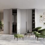 Stylish Wardrobe Design with Hinged Doors by SLIDO Big wardrobe with hinged doors near green sofa