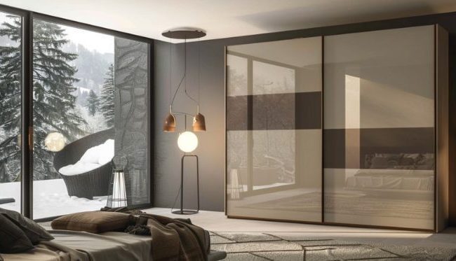 2 door sliding door wardrobe in beige brown