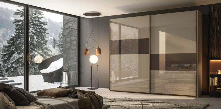 2 door sliding door wardrobe in beige brown